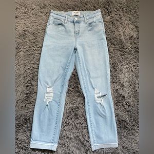 Denizen From Levi’s, mid-rise, boyfriend, light blue, ripped/cuffed jeans, sz 26